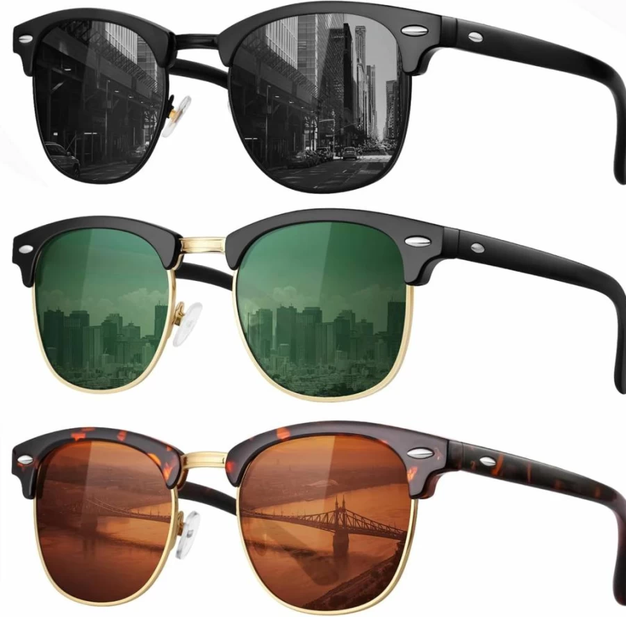 FURISHQI Retro Polarized Sunglasses for Men & Women – Classic Semi-Rimless UV400 Protection Sun Glasses