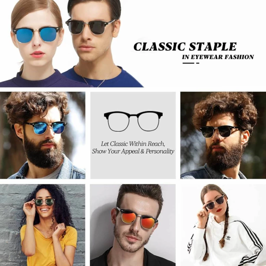 FURISHQI Retro Polarized Sunglasses for Men & Women – Classic Semi-Rimless UV400 Protection Sun Glasses