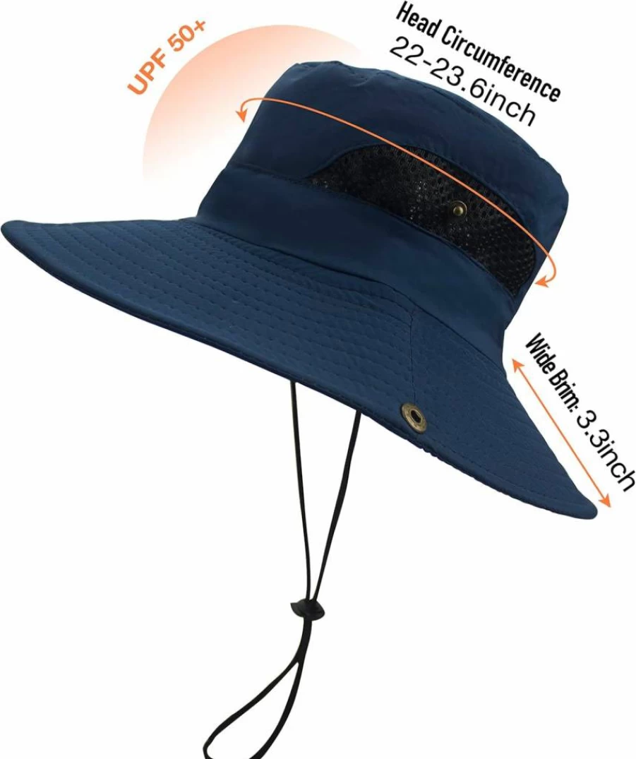 Muryobao UPF50+ Men's Sun Hat Wide Brim Breathable Mesh Safari Cap Foldable Waterproof Boonie Fishing Hat for Outdoor Hiking Camping