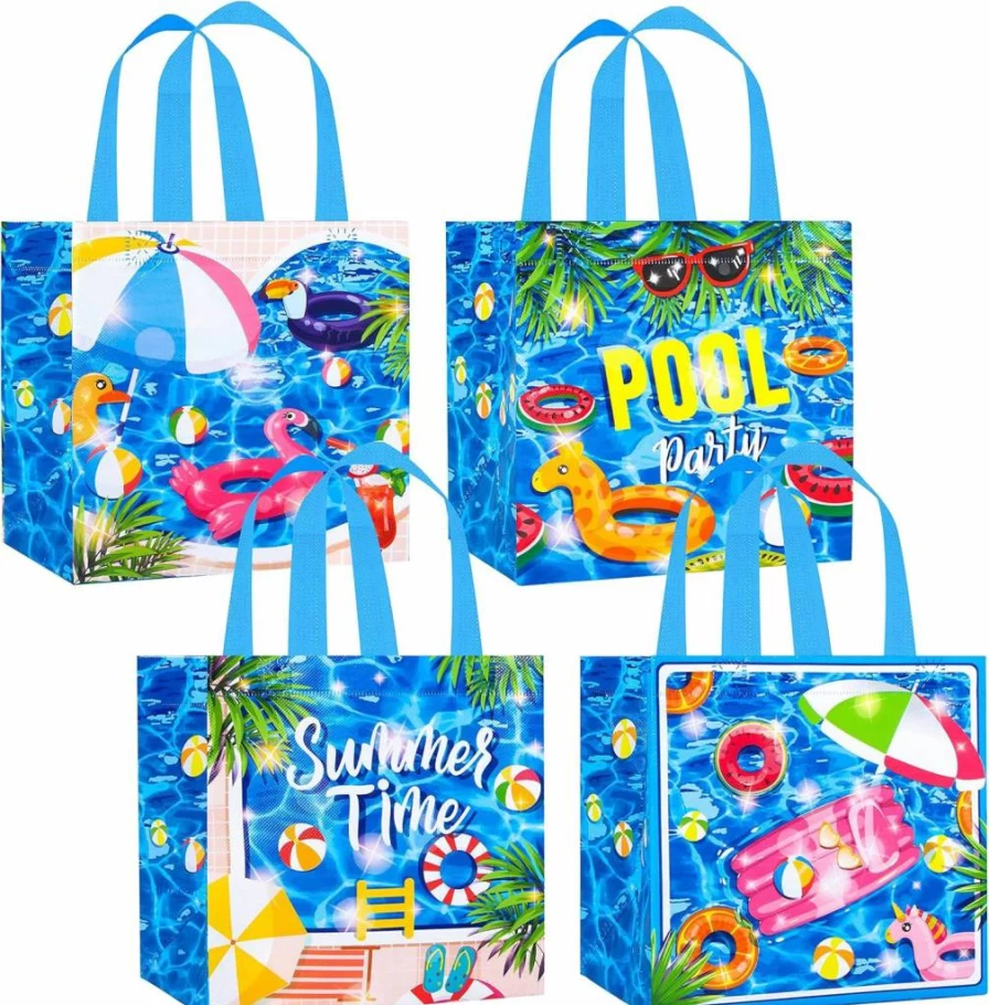 12Pcs Summer Pool Party Favor Bags - Beach Swimming Theme Non-Woven Treat Gift Bags with Handles by C L Cooper Life - Perfect for Pool Party Supplies & Outdoor Events