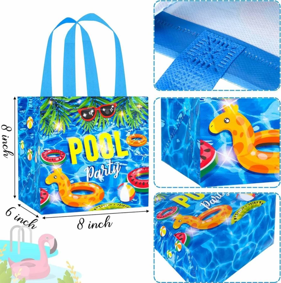 12Pcs Summer Pool Party Favor Bags - Beach Swimming Theme Non-Woven Treat Gift Bags with Handles by C L Cooper Life - Perfect for Pool Party Supplies & Outdoor Events