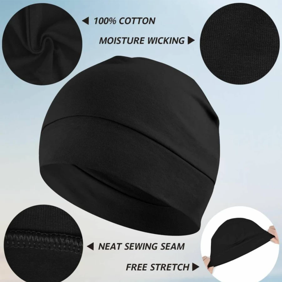 Headshion 2-Pack Unisex Cotton Skull Caps - Lightweight Beanie & Breathable Helmet Liner for Men & Women