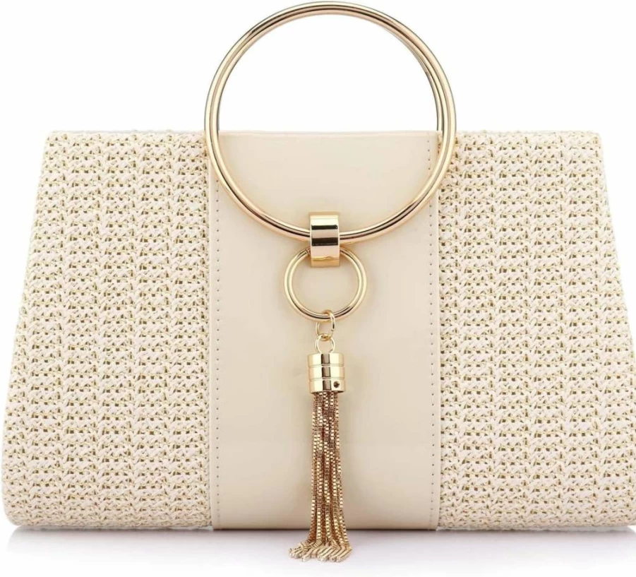 Jessie Women's Straw Clutch Handbag - Fashion Summer Beach Tote with Tassels, Elegant Evening Purse
