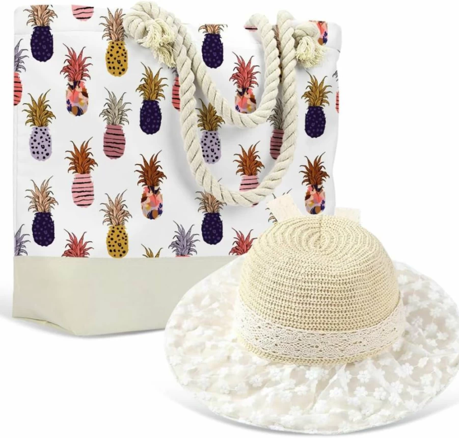 Zcyxuuw Waterproof Beach Tote Bag for Women - Stylish Straw Hat Design, Travel Essentials & Vacation Gift
