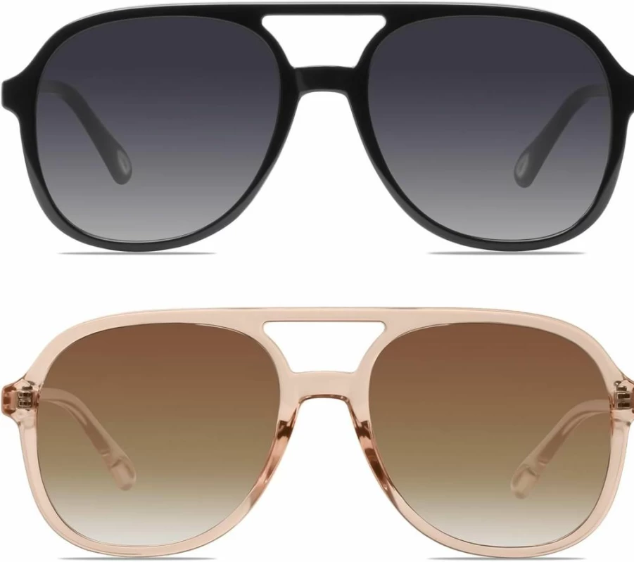 YDAOWKN Vintage 70s Square Aviator Sunglasses for Women & Men – Retro Double Bridge UV Protection Sun Glasses
