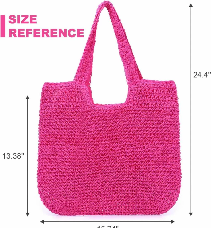 Freie Liebe Straw Beach Bag for Women - Summer Woven Tote Shoulder Handbag for Women, Lightweight & Spacious