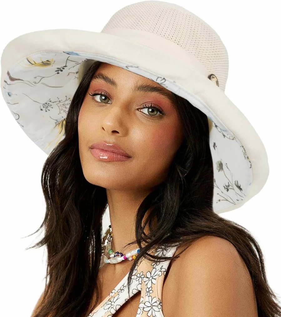 XuoAz Women's Floral Wide Brim Sun Hat - UPF UV Protection Packable Beach Bucket Cap for Summer Travel & Vacation