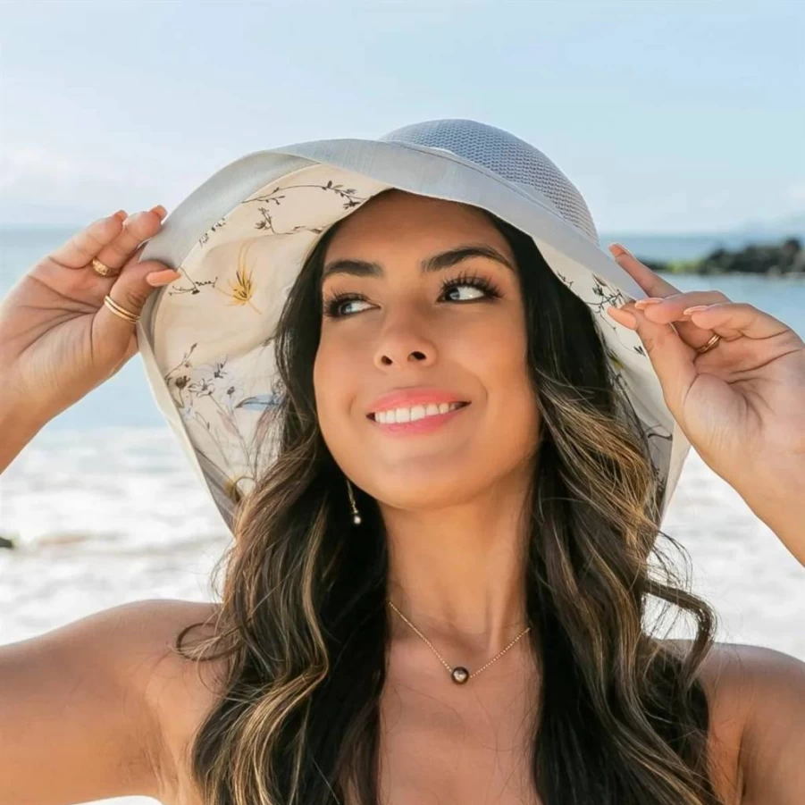 XuoAz Women's Floral Wide Brim Sun Hat - UPF UV Protection Packable Beach Bucket Cap for Summer Travel & Vacation
