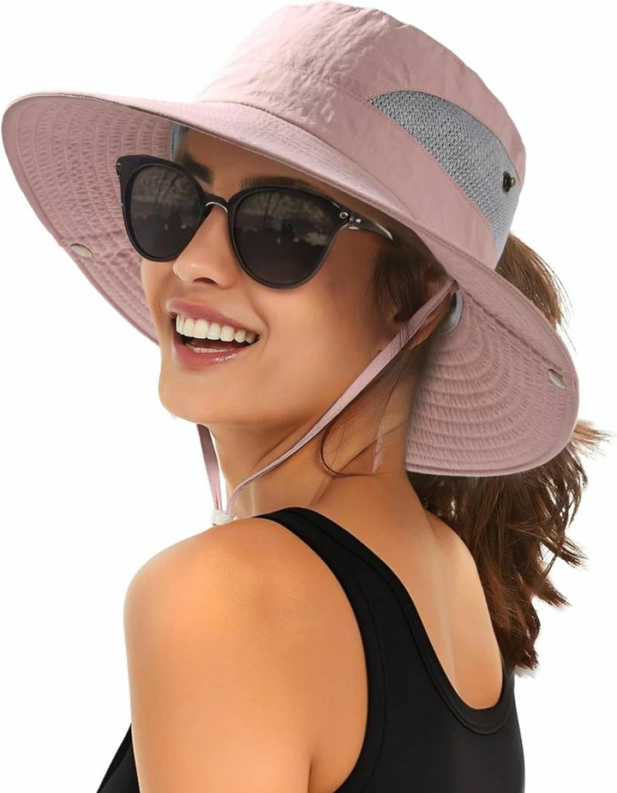 FURTALK Women's Wide Brim Sun Hat with Ponytail Hole - UPF 80+ Foldable Bucket Hat for Beach, Hiking & Outdoor Summer Protection