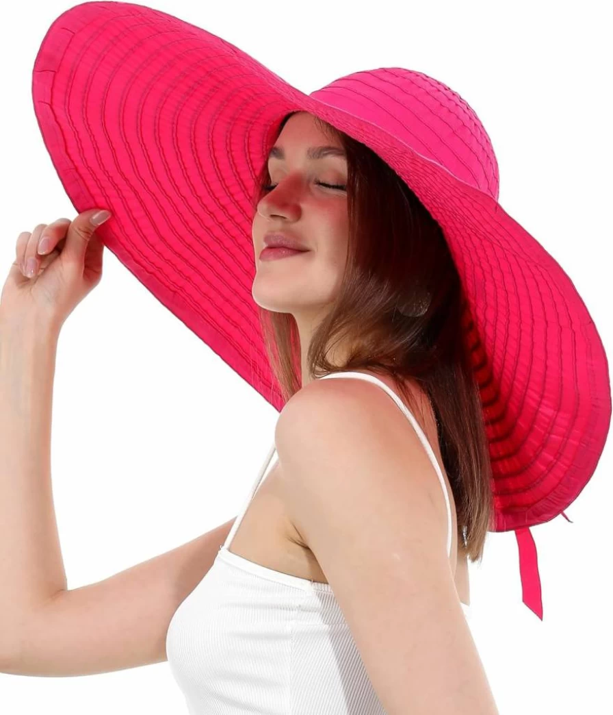 Rulala Fancy Women's Wide Brim Sun Hat UPF 50+ Oversized Floppy Beach Cap Foldable UV Protection Summer Hat
