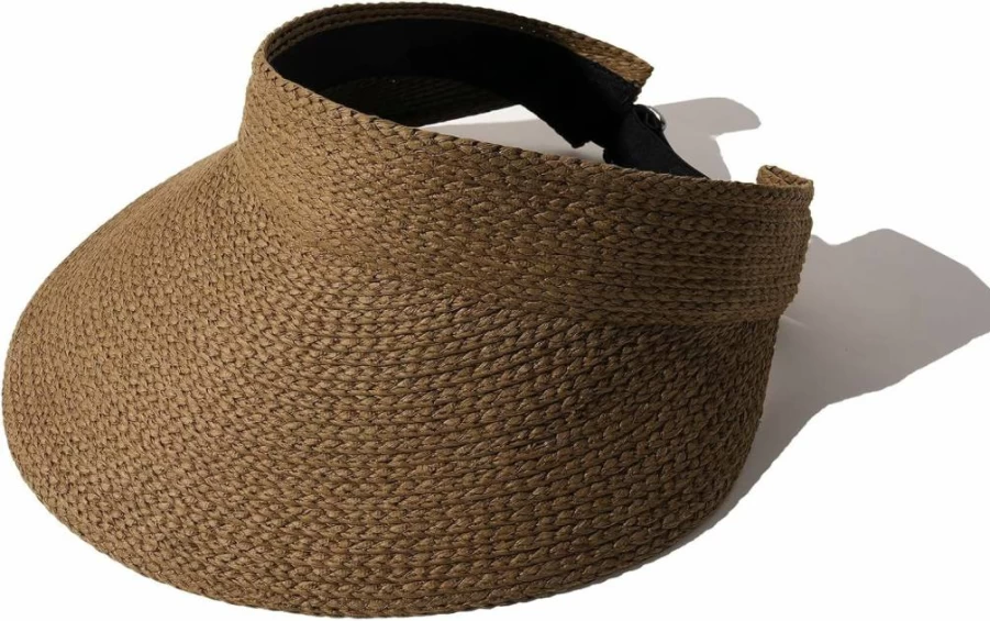 FURTALK Women's Wide Brim Straw Sun Visor Hat - Foldable Ponytail Beach Visor for Summer, Packable UV Protection Sun Hat