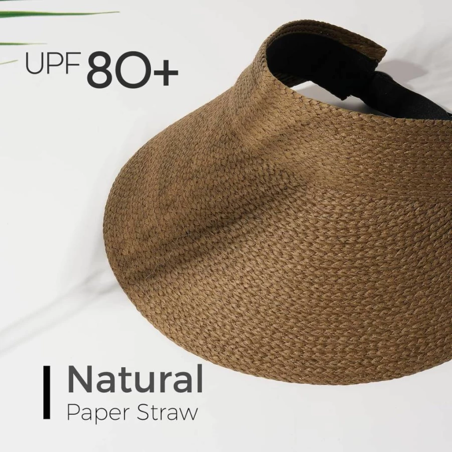 FURTALK Women's Wide Brim Straw Sun Visor Hat - Foldable Ponytail Beach Visor for Summer, Packable UV Protection Sun Hat
