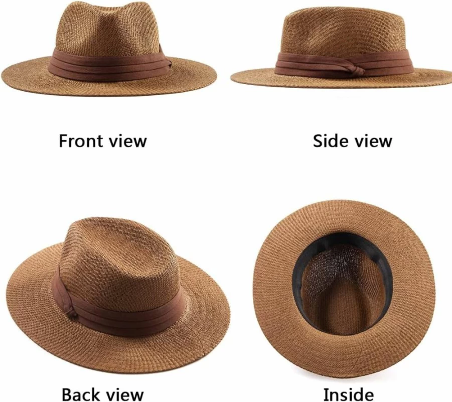 LADYBRO Straw Fedora Sun Hat for Men & Women - Wide Brim Panama Beach Hat for Summer Outdoor Activities