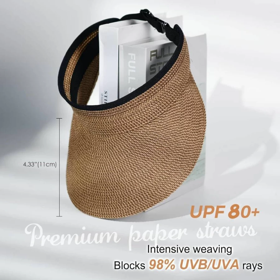 FURTALK Women's Straw Sun Visor Hat UPF 80+ Packable Ponytail Beach Visor for Summer Travel