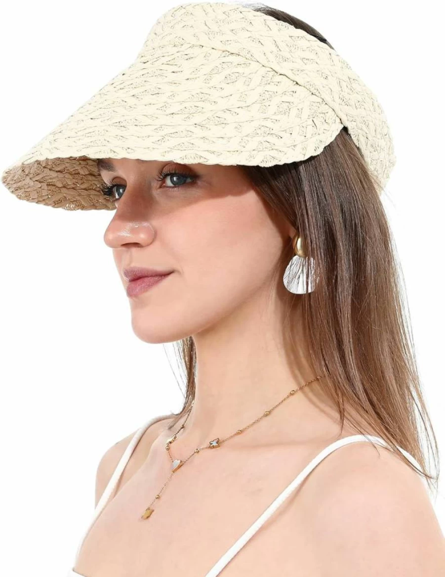 LA CARRIE Women's UPF 50+ Packable Wide Brim Straw Sun Hat for Beach Summer UV Protection Visor Cap