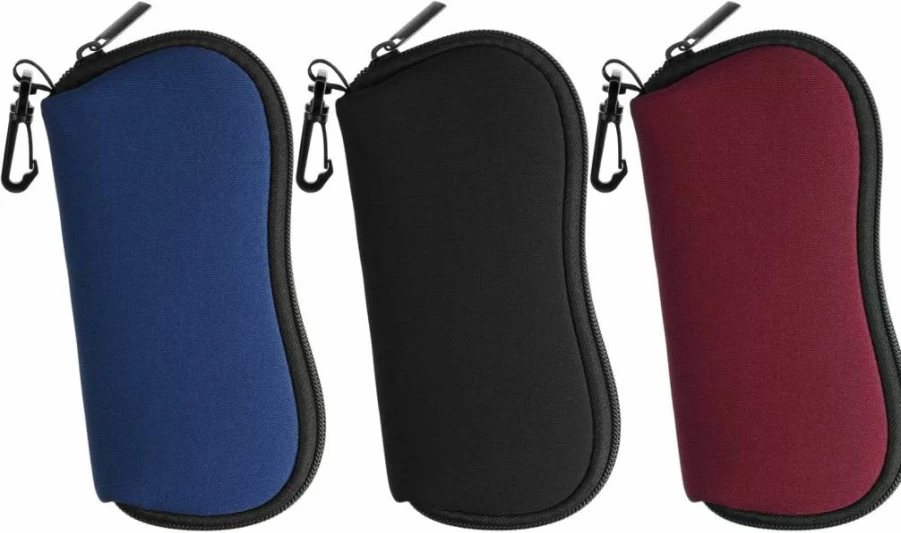 Flutesan 3-Pack Neoprene Sunglasses Case with Zipper & Clip - Ultra Lightweight Portable Eyewear Pouch for Glasses & Sunglasses Storage