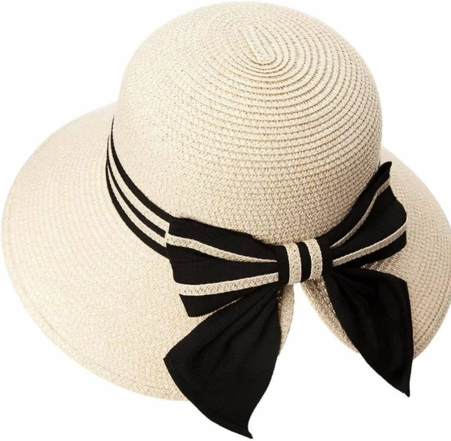 Comhats Women's Wide Brim Straw Sun Hat SPF 50+ for Summer Beach & Outdoor Activities, Adjustable 55-64cm Floppy Hat