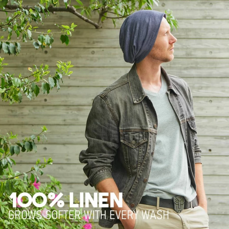CHARM Men's Lightweight Linen Slouchy Beanie Hat - Summer Casual Knit Cap for Men