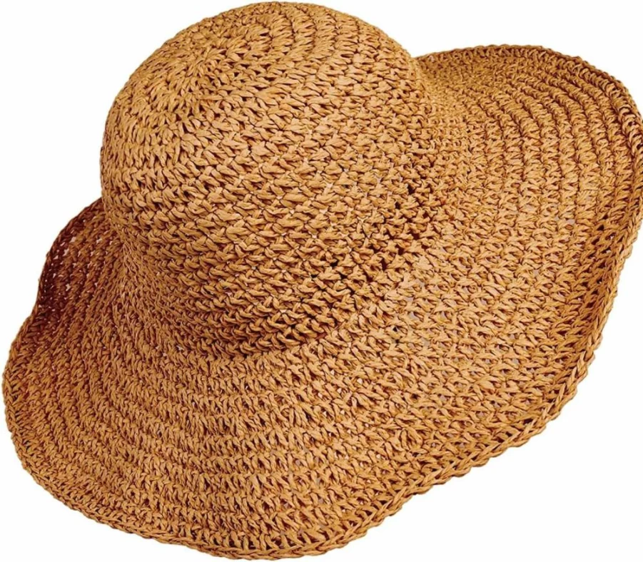 Boolavard Women's 100% Natural Paper Braided Wide Brim Straw Hat - Foldable Floppy Beach Sun Cap for Summer Travel & Vacation