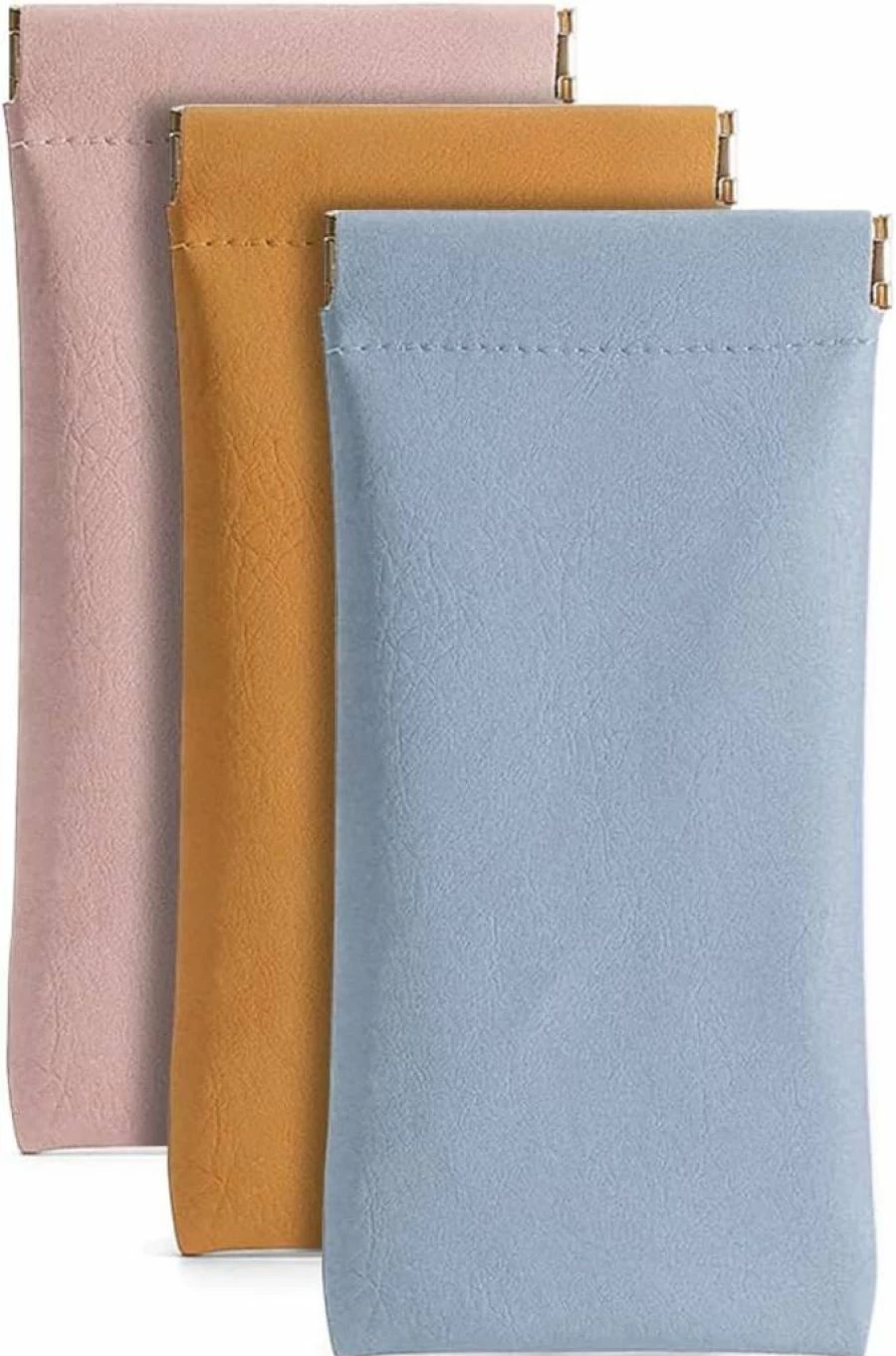 Ldirect 3 Pack Genuine Leather Eyeglass Cases – Soft PU Sunglasses Pouch with Squeeze Top for Men & Women – Portable Glasses Holder