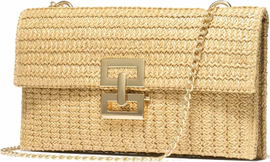 SWEETV Boho Straw Purse for Women - Woven Raffia Beach Bag, Crossbody Shoulder Clutch, Summer Handbag
