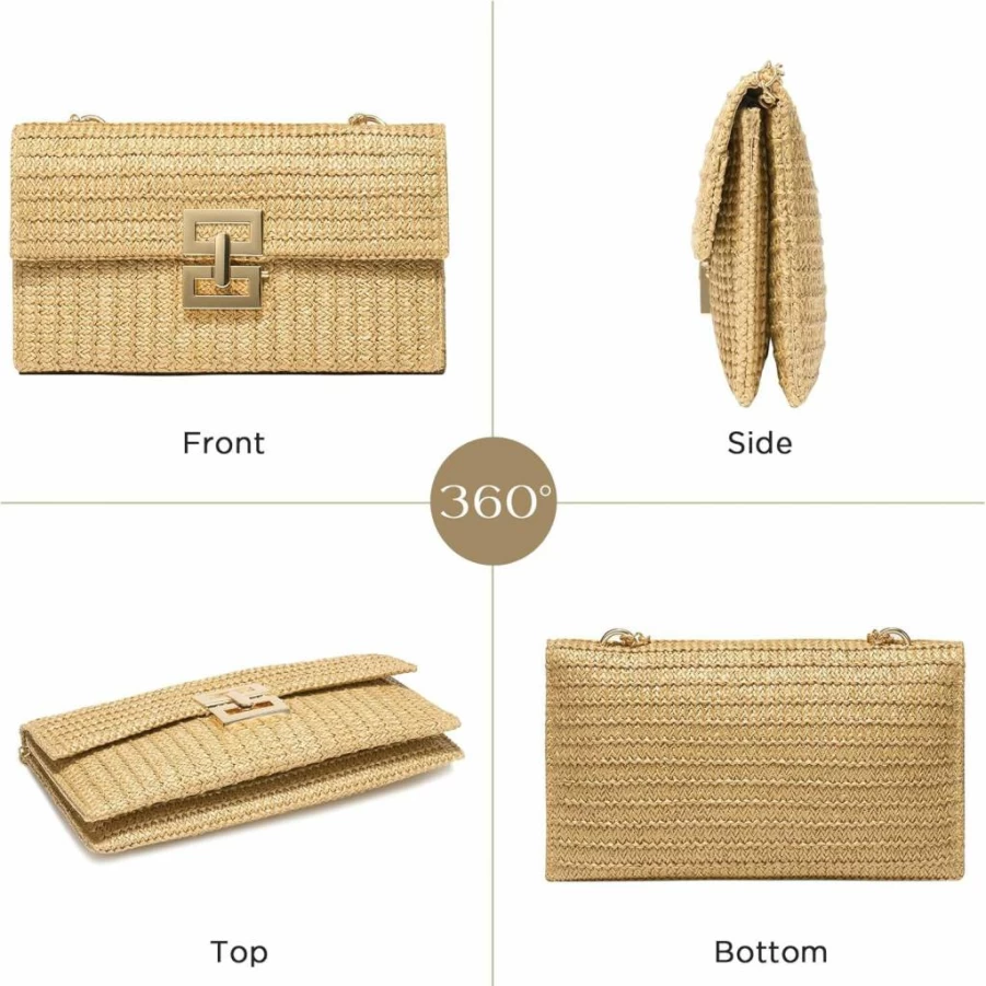 SWEETV Boho Straw Purse for Women - Woven Raffia Beach Bag, Crossbody Shoulder Clutch, Summer Handbag