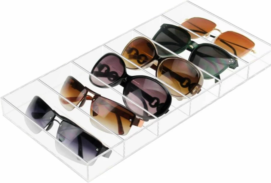Weiai Clear Acrylic Eyeglass Storage Organizer - 6 Slot Sunglass Holder Case for Multiple Glasses, 2 Pack