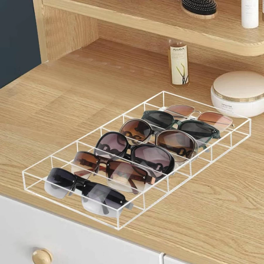 Weiai Clear Acrylic Eyeglass Storage Organizer - 6 Slot Sunglass Holder Case for Multiple Glasses, 2 Pack