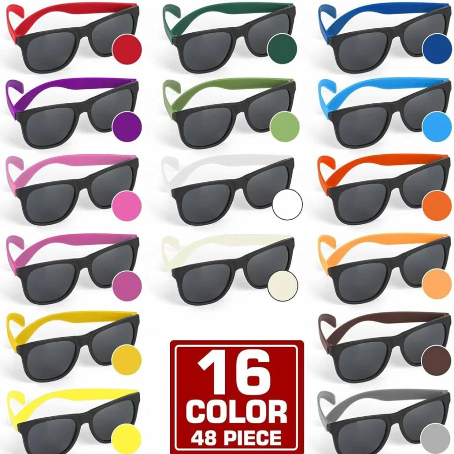 Uzoxlsn 48 Pack Neon Party Sunglasses - 16 Colors 80'S Retro Style Bulk Sunglasses for Carnival, Beach Party, Birthday Favors, Pool Toys, and School Gifts