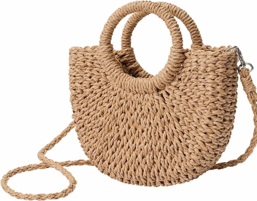 Pleneal Handmade Woven Straw Beach Tote Bag for Women - Summer Mesh Hollow Shoulder Bag for Holiday & Travel