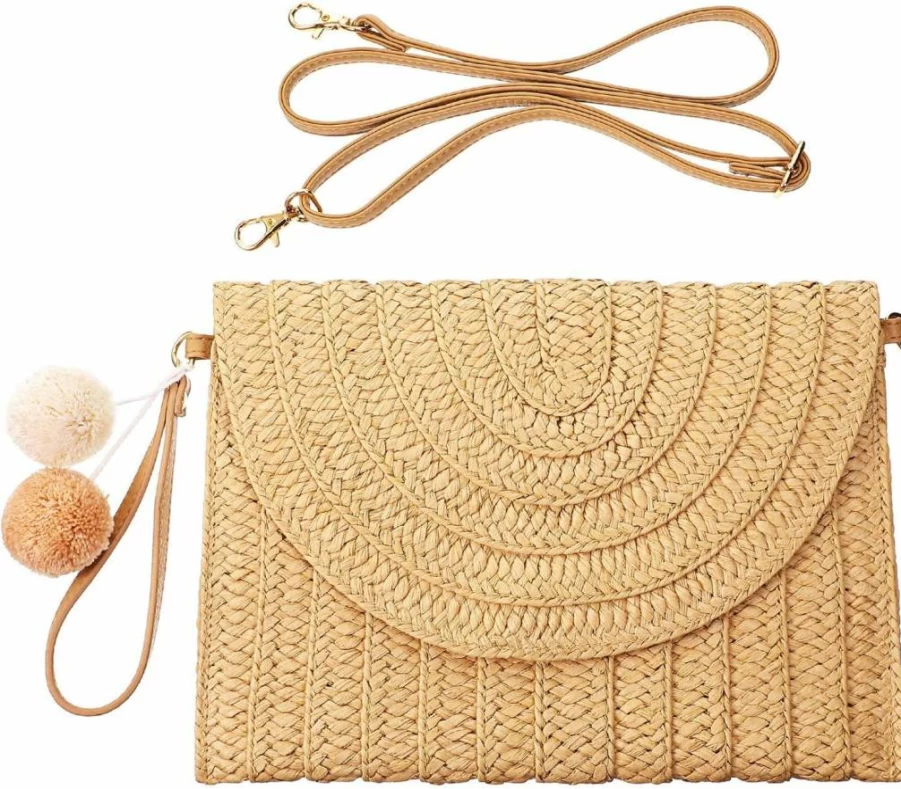 Frienda Women's Straw Shoulder Bag - Crossbody Clutch Wallet for Women - Boho Woven Handbag
