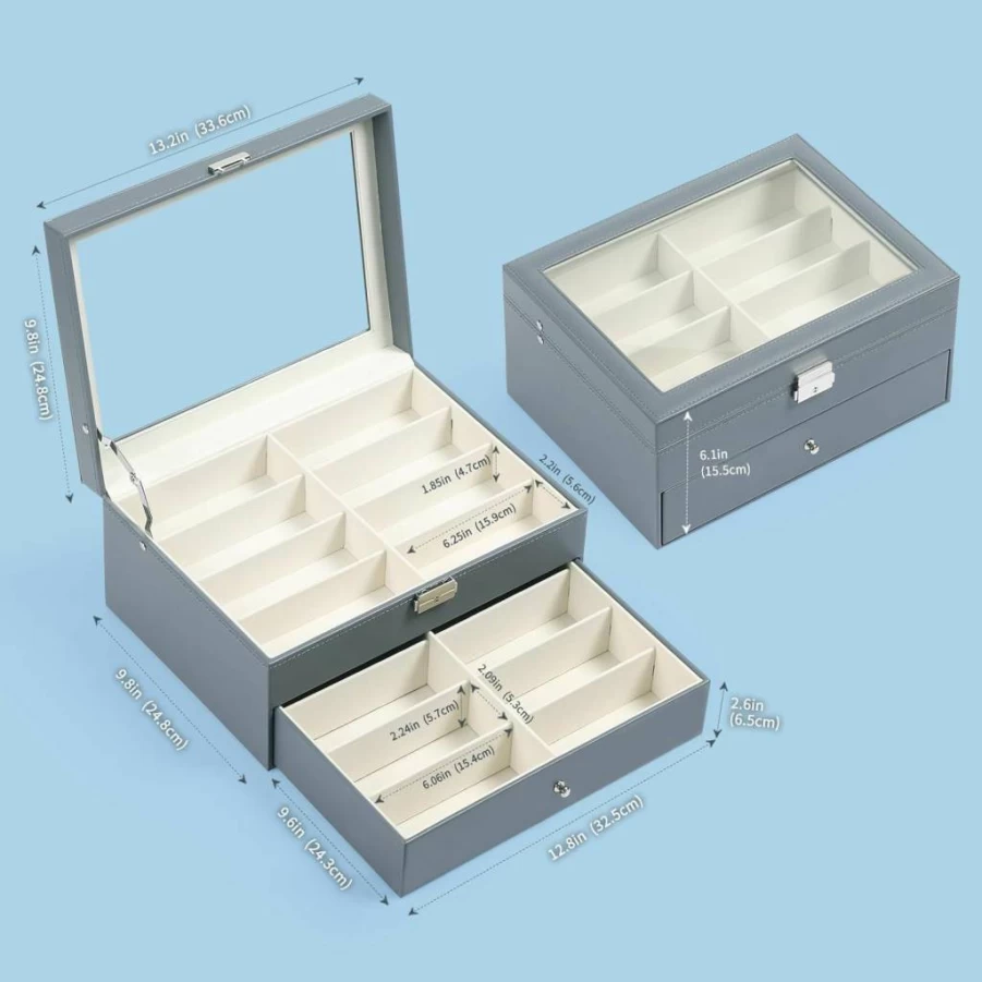 AUTOARK Leather 16-Piece Eyeglasses Organizer with Lockable Drawer - Black AW-093 Sunglass Storage Display Case
