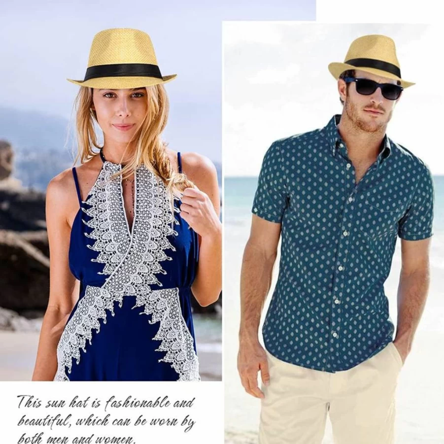 FADACHY Straw Fedora Hat for Men & Women - Summer Panama Sun Hat with Short Brim for Beach, Outdoor, and Casual Wear