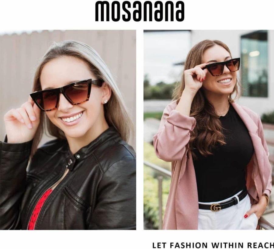 Mosanana Square Cat Eye Sunglasses for Women - Trendy Shiny UV Protection Fashion Sunglasses
