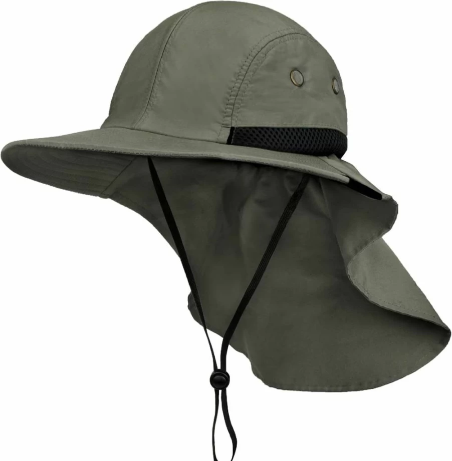 SUN CUBE Sun Hat for Men & Women - Wide Brim UV Protection Fishing Hat with Neck Flap for Hiking, Camping, Gardening Outdoor Activities