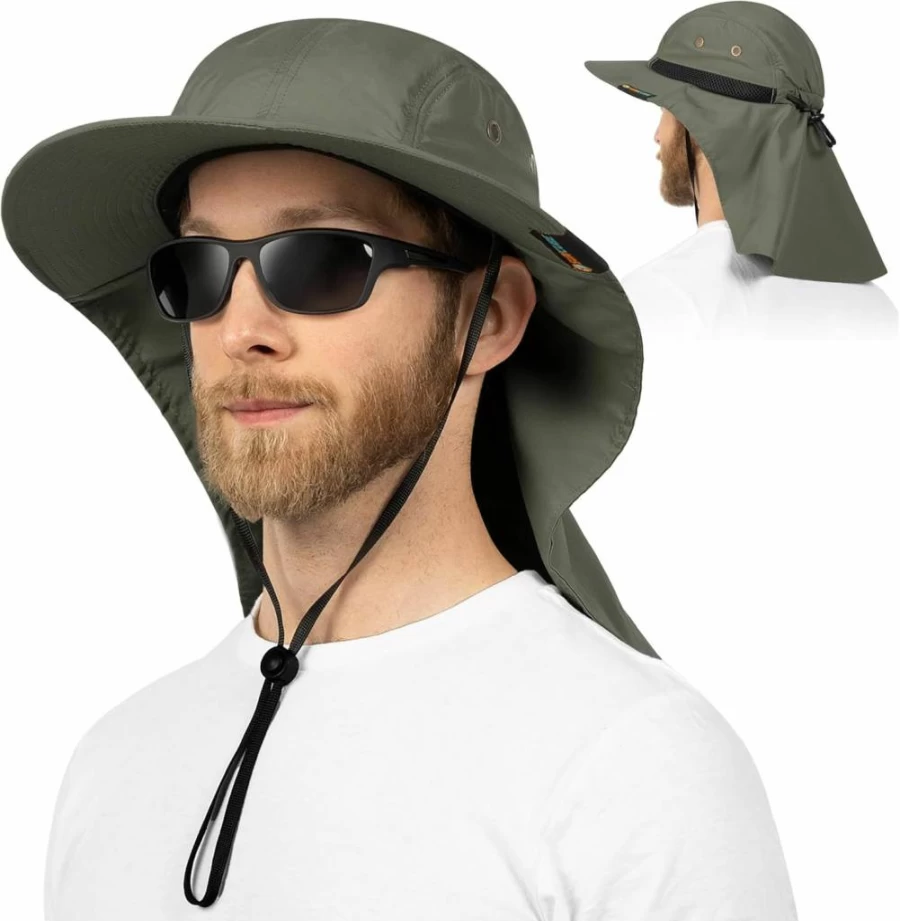 SUN CUBE Sun Hat for Men & Women - Wide Brim UV Protection Fishing Hat with Neck Flap for Hiking, Camping, Gardening Outdoor Activities