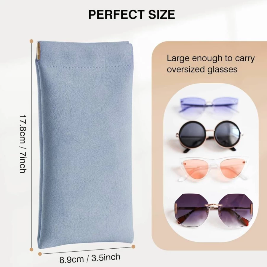 Marvolia Soft PU Leather Sunglass Case - Portable Squeeze Top Eyeglass Pouch for Women & Men