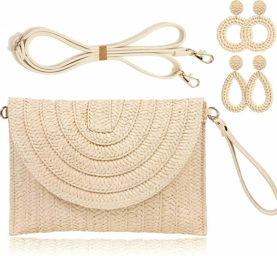 COOKOOKY Woven Straw Clutch Handbag for Women - Summer Beach Purse Envelope Bag