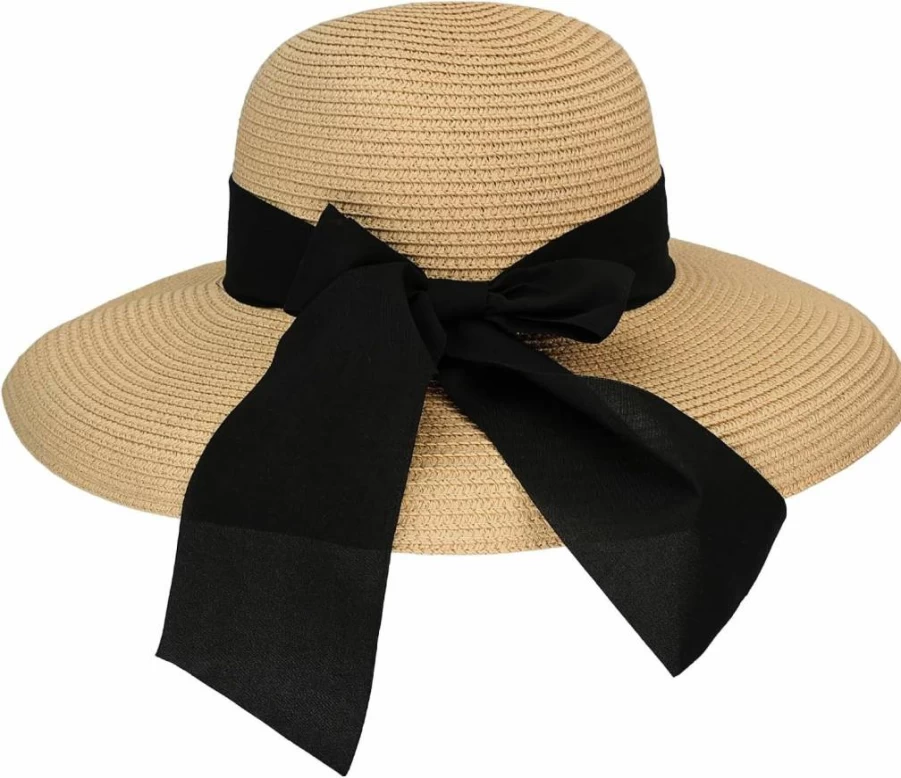 Surblue Women's Floppy Sun Hat - Wide Brim Straw Beach Hat with Bow for Summer
