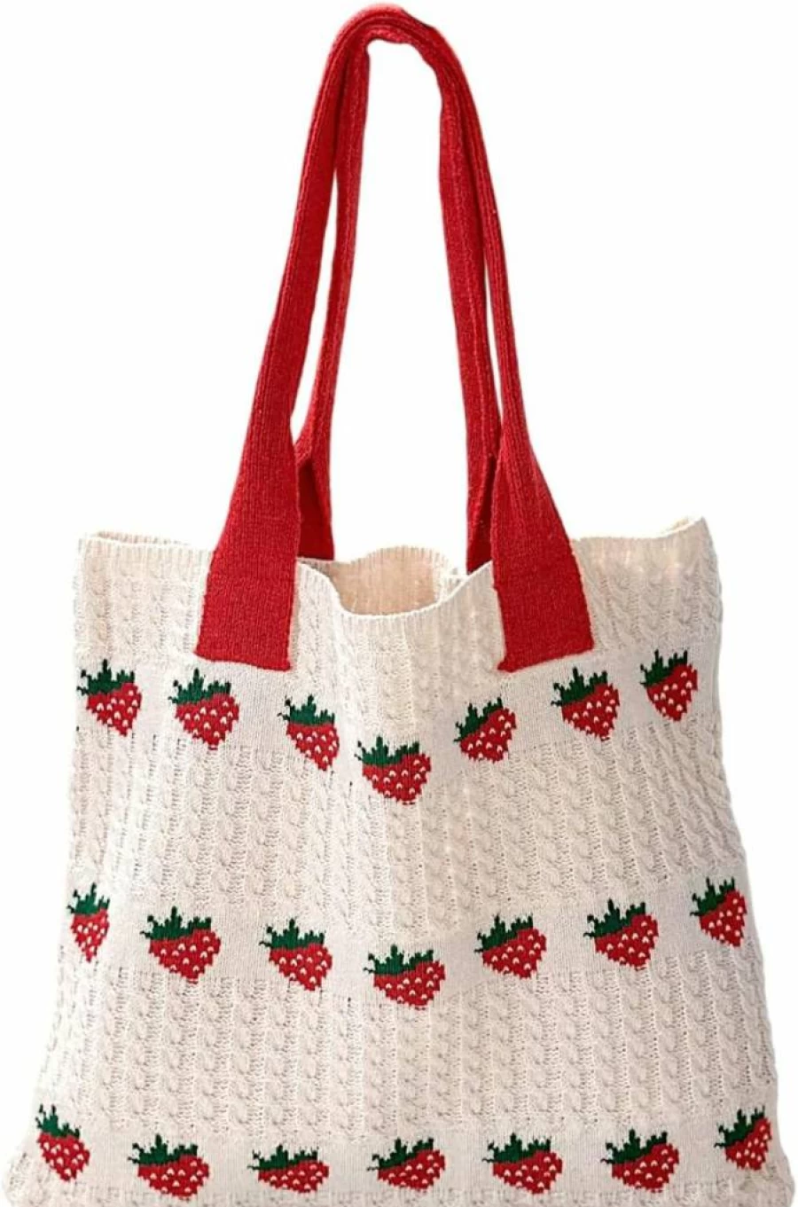 Stizimn Handmade Crochet Tote Bag - Strawberry Pattern Knitted Shoulder Bag for Women, Aesthetic Weaving Beach Bag