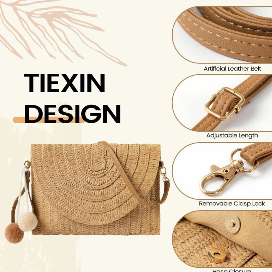 LEVOTIYER Handmade Straw Crossbody Bag for Women - Bohemian Beach Purse, Casual Woven Shoulder Bag