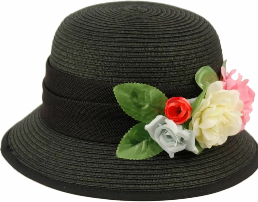 EPOCH Women's 1920s Vintage Linen Cloche Hat with Floral Accent and Lace Trim for Gatsby Party