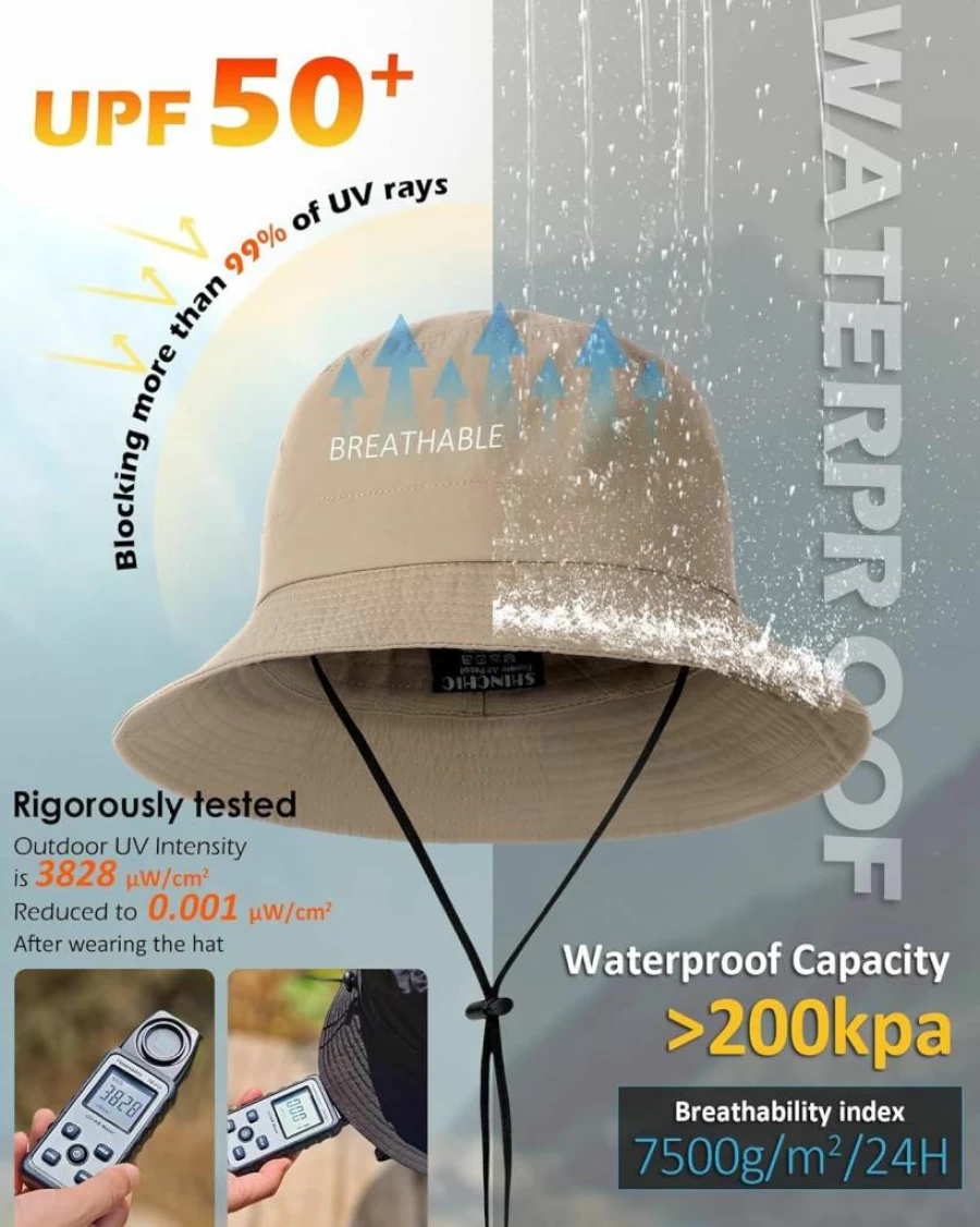 SHINCHIC Waterproof Sun Hat for Women & Men - UPF 50+ Wide Brim Boonie Hat, Foldable Summer Beach Hat for Fishing, Safari, and Outdoor Activities