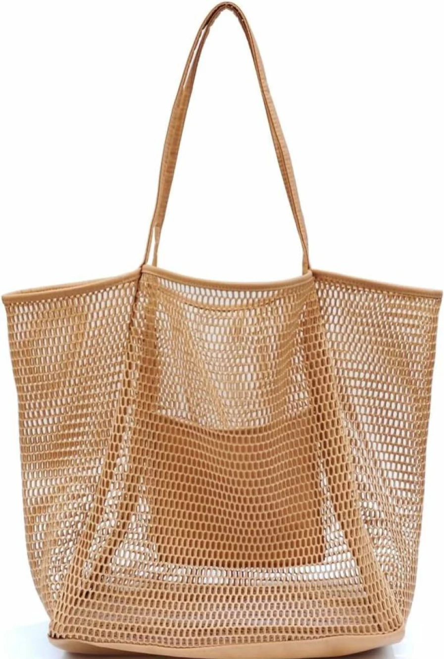 HOXIS Mesh Beach Tote Bag for Women - Lightweight Shoulder Handbag for Pool, Beach, and Travel