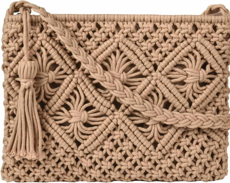 Eiyye Boho Crochet Handmade Shoulder Bag with Tassel, Summer Beach Crossbody Purse for Women