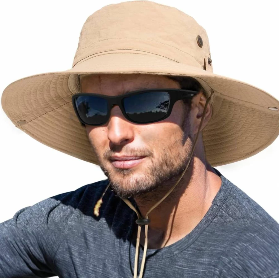 FURTALK Men's UPF 80+ Wide Brim Sun Hat - Foldable Fishing & Beach Hat for Outdoor Hiking, Summer Sun Protection