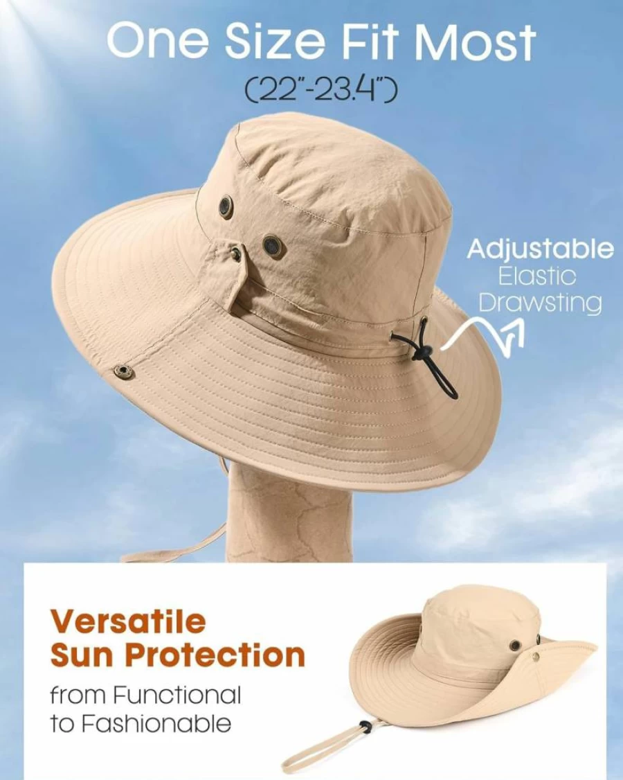 FURTALK Men's UPF 80+ Wide Brim Sun Hat - Foldable Fishing & Beach Hat for Outdoor Hiking, Summer Sun Protection