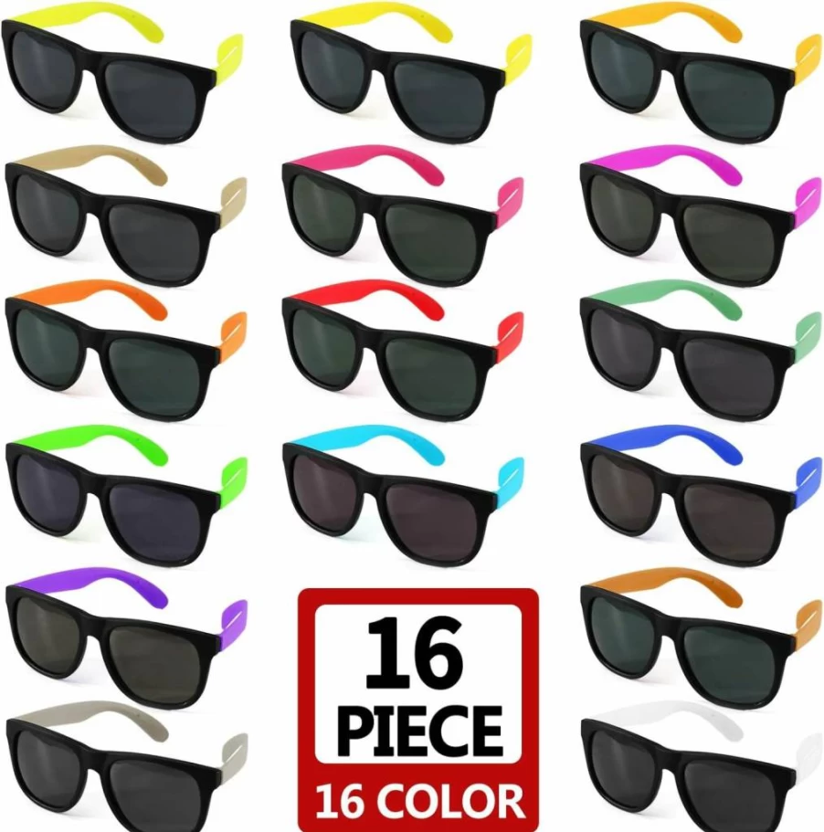 MAPIXO 80s Retro Neon Sunglasses 16-Pack - Colorful Party Favors, Summer Beach Pool Accessories, Bulk Novelty Sunglasses for Outdoor Activities & Goodie Bags