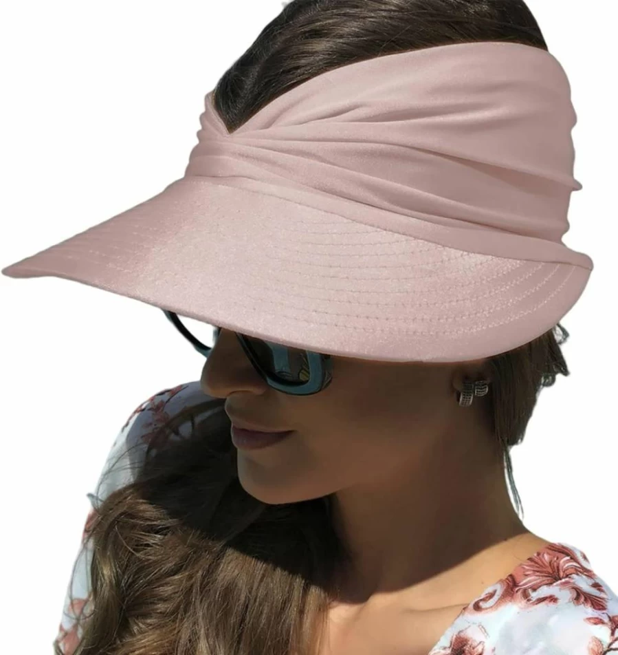 ZQFFB Women's Packable UV Protection Wide Brim Sun Hat for Golf Tennis Running Sports Summer Outdoor Activities Ponytail Visor Cap