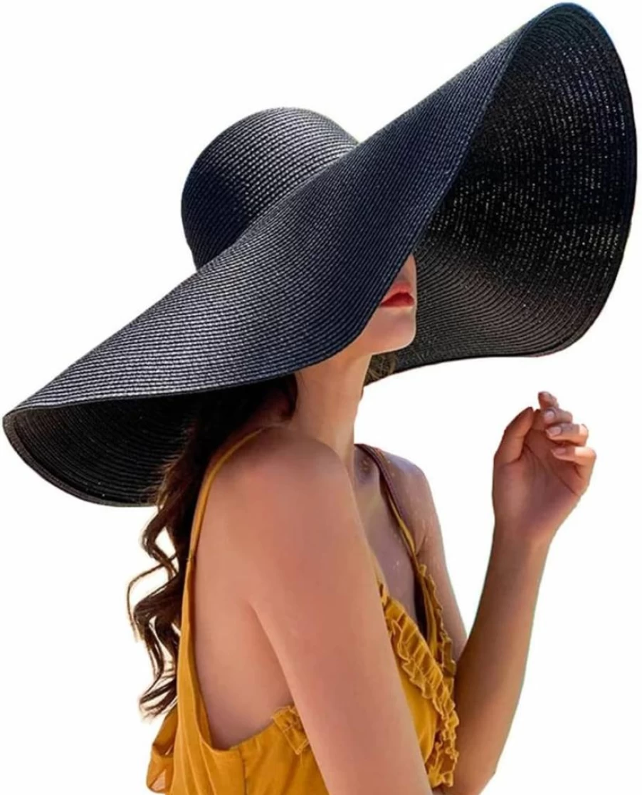 LAIKADI Women's Oversized Wide Brim Straw Sun Hat - Foldable Floppy Beach Hat, Roll-Up Visor for Travel